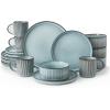 imageFamiware Star Dinnerware Set Plates and Bowls Sets for 8 24pcs Ribbed Stoneware Dishes  Chip ampamp Scratch Resistant Microwave ampamp Dishwasher Safe Tableware Vanilla WhiteSmoky Blue