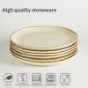 imagefamiware Dinner Plates Set of 6 1025 inch Pasta Plate Ocean Round Stoneware Dessert Plates Dish Set for Kitchen Microwave Dishwasher Safe Scratch Resistant BlueVanilla White