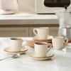 imagefamiware Jupiter Espresso Cups and Saucers Set of 4 3 oz Ceramic Small Coffee Mug with Handle Spiral Stoneware Demitasse Cup for Tea Latte Cafe  Microwave ampamp Dishwasher Safe Light BlueVanilla White