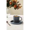 imagefamiware Jupiter Espresso Cups and Saucers Set of 4 3 oz Ceramic Small Coffee Mug with Handle Spiral Stoneware Demitasse Cup for Tea Latte Cafe  Microwave ampamp Dishwasher Safe Light BlueMatte Dark Charcoal