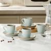 imagefamiware Jupiter Espresso Cups and Saucers Set of 4 3 oz Ceramic Small Coffee Mug with Handle Spiral Stoneware Demitasse Cup for Tea Latte Cafe  Microwave ampamp Dishwasher Safe Light BlueLight Blue