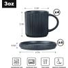 imagefamiware Jupiter Espresso Cups and Saucers Set of 4 3 oz Ceramic Small Coffee Mug with Handle Spiral Stoneware Demitasse Cup for Tea Latte Cafe  Microwave ampamp Dishwasher Safe Light BlueMatte Dark Charcoal