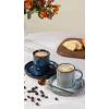 imagefamiware Jupiter Espresso Cups and Saucers Set of 4 3 oz Ceramic Small Coffee Mug with Handle Spiral Stoneware Demitasse Cup for Tea Latte Cafe  Microwave ampamp Dishwasher Safe Light BlueNebulas Blue