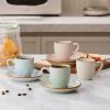 imagefamiware Jupiter Espresso Cups and Saucers Set of 4 3 oz Ceramic Small Coffee Mug with Handle Spiral Stoneware Demitasse Cup for Tea Latte Cafe  Microwave ampamp Dishwasher Safe Light BlueMulticolor