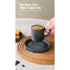 imagefamiware Jupiter Espresso Cups and Saucers Set of 4 3 oz Ceramic Small Coffee Mug with Handle Spiral Stoneware Demitasse Cup for Tea Latte Cafe  Microwave ampamp Dishwasher Safe Light BlueMatte Dark Charcoal