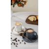 imagefamiware Jupiter Espresso Cups and Saucers Set of 4 3 oz Ceramic Small Coffee Mug with Handle Spiral Stoneware Demitasse Cup for Tea Latte Cafe  Microwave ampamp Dishwasher Safe Light BlueMatte Dark Charcoal