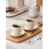 imagefamiware Jupiter Espresso Cups and Saucers Set of 4 3 oz Ceramic Small Coffee Mug with Handle Spiral Stoneware Demitasse Cup for Tea Latte Cafe  Microwave ampamp Dishwasher Safe Light BlueVanilla White