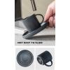 imagefamiware Jupiter Espresso Cups and Saucers Set of 4 3 oz Ceramic Small Coffee Mug with Handle Spiral Stoneware Demitasse Cup for Tea Latte Cafe  Microwave ampamp Dishwasher Safe Light BlueMatte Dark Charcoal
