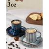 imagefamiware Jupiter Espresso Cups and Saucers Set of 4 3 oz Ceramic Small Coffee Mug with Handle Spiral Stoneware Demitasse Cup for Tea Latte Cafe  Microwave ampamp Dishwasher Safe Light BlueSmoky Blue
