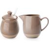 imagefamiware Milkyway Ceramic Sugar and Creamer Set 10oz Sugar Bowl ampamp 13oz Creamer Set  Stoneware Milk Pitcher ampamp Sugar Dispenser for Coffee Bar Kitchen or Countertop Coffee Serving Set Light GrayCinnamon Brown