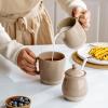 imagefamiware Milkyway Ceramic Sugar and Creamer Set 10oz Sugar Bowl ampamp 13oz Creamer Set  Stoneware Milk Pitcher ampamp Sugar Dispenser for Coffee Bar Kitchen or Countertop Coffee Serving Set Light GrayCinnamon Brown