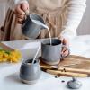 imagefamiware Milkyway Ceramic Sugar and Creamer Set 10oz Sugar Bowl ampamp 13oz Creamer Set  Stoneware Milk Pitcher ampamp Sugar Dispenser for Coffee Bar Kitchen or Countertop Coffee Serving Set Light GrayDark Gray