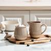 imagefamiware Milkyway Ceramic Sugar and Creamer Set 10oz Sugar Bowl ampamp 13oz Creamer Set  Stoneware Milk Pitcher ampamp Sugar Dispenser for Coffee Bar Kitchen or Countertop Coffee Serving Set Light GrayCinnamon Brown