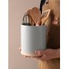 imagefamiware Milkyway Kitchen Utensil Holder for Countertop 72quot58quot Ceramic Cooking Utensil Crocks for Counter Utensil Organizer for Spatula ampamp Spoon Kitchen Decor Set of 2 WhiteLight Gray