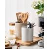 imagefamiware Milkyway Kitchen Utensil Holder for Countertop 72quot58quot Ceramic Cooking Utensil Crocks for Counter Utensil Organizer for Spatula ampamp Spoon Kitchen Decor Set of 2 WhiteCinnamon Brown and White