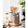 imagefamiware Milkyway Kitchen Utensil Holder for Countertop 72quot58quot Ceramic Cooking Utensil Crocks for Counter Utensil Organizer for Spatula ampamp Spoon Kitchen Decor Set of 2 WhiteWhite and Cinnamon Brown
