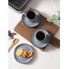 imagefamiware Ocean Espresso Cups with Saucers Set of 4 334oz Espresso Cup Set Coffee Mug Set for Latte Macchiato Stoneware Demitasse Cups Set for Cafe MicrowaveampampDishwasher Safe Vanilla WhiteBlue