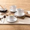 imagefamiware Ocean Espresso Cups with Saucers Set of 4 334oz Espresso Cup Set Coffee Mug Set for Latte Macchiato Stoneware Demitasse Cups Set for Cafe MicrowaveampampDishwasher Safe Vanilla WhiteWhite Flower