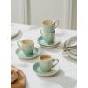 imagefamiware Ocean Espresso Cups with Saucers Set of 4 334oz Espresso Cup Set Coffee Mug Set for Latte Macchiato Stoneware Demitasse Cups Set for Cafe MicrowaveampampDishwasher Safe Vanilla WhiteAqua