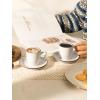 imagefamiware Ocean Espresso Cups with Saucers Set of 4 334oz Espresso Cup Set Coffee Mug Set for Latte Macchiato Stoneware Demitasse Cups Set for Cafe MicrowaveampampDishwasher Safe Vanilla WhiteWhite Flower