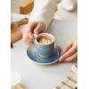 imagefamiware Ocean Espresso Cups with Saucers Set of 4 334oz Espresso Cup Set Coffee Mug Set for Latte Macchiato Stoneware Demitasse Cups Set for Cafe MicrowaveampampDishwasher Safe Vanilla WhiteAzure Blue
