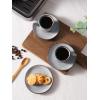 imagefamiware Ocean Espresso Cups with Saucers Set of 4 334oz Espresso Cup Set Coffee Mug Set for Latte Macchiato Stoneware Demitasse Cups Set for Cafe MicrowaveampampDishwasher Safe Vanilla WhiteGray