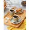 imagefamiware Ocean Espresso Cups with Saucers Set of 4 334oz Espresso Cup Set Coffee Mug Set for Latte Macchiato Stoneware Demitasse Cups Set for Cafe MicrowaveampampDishwasher Safe Vanilla WhiteSage Green