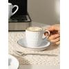 imagefamiware Ocean Espresso Cups with Saucers Set of 4 334oz Espresso Cup Set Coffee Mug Set for Latte Macchiato Stoneware Demitasse Cups Set for Cafe MicrowaveampampDishwasher Safe Vanilla WhiteWhite Circle