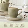 imagefamiware Ocean Espresso Cups with Saucers Set of 4 334oz Espresso Cup Set Coffee Mug Set for Latte Macchiato Stoneware Demitasse Cups Set for Cafe MicrowaveampampDishwasher Safe Vanilla WhiteSage Green