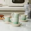 imagefamiware Ocean Espresso Cups with Saucers Set of 4 334oz Espresso Cup Set Coffee Mug Set for Latte Macchiato Stoneware Demitasse Cups Set for Cafe MicrowaveampampDishwasher Safe Vanilla WhiteAqua