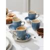 imagefamiware Ocean Espresso Cups with Saucers Set of 4 334oz Espresso Cup Set Coffee Mug Set for Latte Macchiato Stoneware Demitasse Cups Set for Cafe MicrowaveampampDishwasher Safe Vanilla WhiteAzure Blue