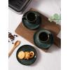 imagefamiware Ocean Espresso Cups with Saucers Set of 4 334oz Espresso Cup Set Coffee Mug Set for Latte Macchiato Stoneware Demitasse Cups Set for Cafe MicrowaveampampDishwasher Safe Vanilla WhiteDeep Forest