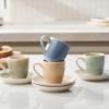 imagefamiware Ocean Espresso Cups with Saucers Set of 4 334oz Espresso Cup Set Coffee Mug Set for Latte Macchiato Stoneware Demitasse Cups Set for Cafe MicrowaveampampDishwasher Safe Vanilla WhiteMulticolor