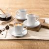 imagefamiware Ocean Espresso Cups with Saucers Set of 4 334oz Espresso Cup Set Coffee Mug Set for Latte Macchiato Stoneware Demitasse Cups Set for Cafe MicrowaveampampDishwasher Safe Vanilla WhiteWhite Stripe