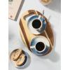 imagefamiware Ocean Espresso Cups with Saucers Set of 4 334oz Espresso Cup Set Coffee Mug Set for Latte Macchiato Stoneware Demitasse Cups Set for Cafe MicrowaveampampDishwasher Safe Vanilla WhiteAzure Blue