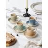 imagefamiware Ocean Espresso Cups with Saucers Set of 4 334oz Espresso Cup Set Coffee Mug Set for Latte Macchiato Stoneware Demitasse Cups Set for Cafe MicrowaveampampDishwasher Safe Vanilla WhiteMulticolor
