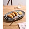 imagefamiware Serving Platter Oval 1559143129inch Serving Dishes for Entertaining Serving Bowls Microwave Safe Stoneware Serving Trays for Party Food Turkey Cheese Ocean Series Vanilla WhiteDark Gray