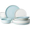 imageFamiware Milkyway Plates and Bowls Sets 12 Pieces Dinnerware Sets Reactive Glaze Dish Set Stoneware Dishes Set for 4 Matte WhiteMatte White  Light Blue