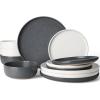 imageFamiware Milkyway Plates and Bowls Sets 12 Pieces Dinnerware Sets Reactive Glaze Dish Set Stoneware Dishes Set for 4 Matte WhiteMatte White  Matte Dark Charcoal