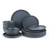 imageFamiware Nature Plates and Bowls Set 18 Pieces Dinnerware Sets Dishware Sets Dishes Set for 6 Microwave and Dishwasher Safe Midnight BlueCharcoal Grey