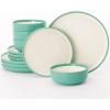 imageFamiware Nature Plates and Bowls Set 18 Pieces Dinnerware Sets Dishware Sets Dishes Set for 6 Microwave and Dishwasher Safe Midnight BlueGreen and Beige