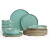 imageFamiware Nature Plates and Bowls Set 18 Pieces Dinnerware Sets Dishware Sets Dishes Set for 6 Microwave and Dishwasher Safe Midnight BlueVerdure