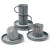 imagefamiware Jupiter Espresso Cups and Saucers Set of 4 3 oz Ceramic Small Coffee Mug with Handle Spiral Stoneware Demitasse Cup for Tea Latte Cafe  Microwave ampamp Dishwasher Safe Light BlueSmoky Blue