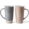 imagefamiware Milkyway Coffee Mugs 20oz Large Coffee Mug Ceramic Mug Set of 2 with Lid Cup Set with Handle for Latte Tea Cocoa Milk Home ampamp Office White and Cinnamon BrownCinnamon Brown and Dark Gray