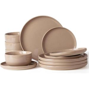 imageFamiware Milkyway Plates and Bowls Set 18 Pieces Dinnerware Sets Dishes Set for 6 Cinnamon BrownCinnamon Brown