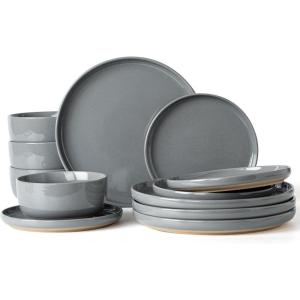 imageFamiware Milkyway Plates and Bowls Set 18 Pieces Dinnerware Sets Dishes Set for 6 Cinnamon BrownDark Gray