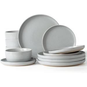 imageFamiware Milkyway Plates and Bowls Set 18 Pieces Dinnerware Sets Dishes Set for 6 Cinnamon BrownLight Gray