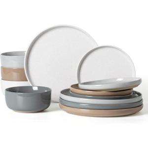 imageFamiware Milkyway Plates and Bowls Set 18 Pieces Dinnerware Sets Dishes Set for 6 Cinnamon BrownMulticolor