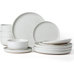 imageFamiware Milkyway Plates and Bowls Set 18 Pieces Dinnerware Sets Dishes Set for 6 Cinnamon BrownWhite