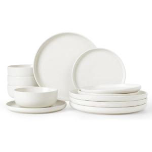 imageFamiware Milkyway Plates and Bowls Sets 12 Pieces Dinnerware Sets Reactive Glaze Dish Set Stoneware Dishes Set for 4 Matte WhiteMatte White